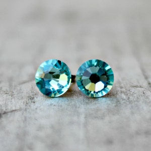 Titanium Earrings, Light Turquoise Blue Swarovski Crystal, Hypoallergenic