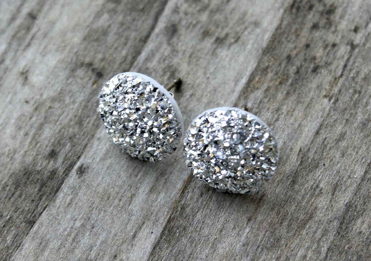 Titanium Earrings Big Silver Druzy Rhinestones - Etsy