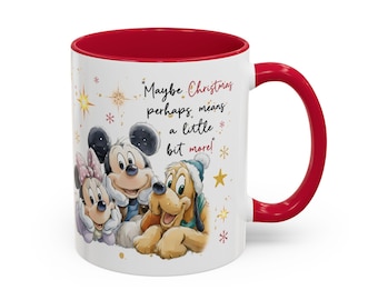 Taza de cerámica con ilustración navideña de Minnie, Mickey y Pluto