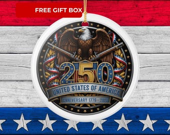 250th Anniversary USA Ceramic Ornament, Bald Eagle 1776–2026 Patriotic Keepsake Gift