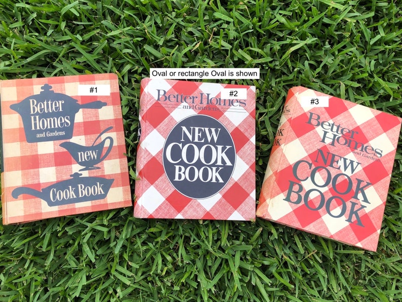 May include: Three vintage Better Homes and Gardens New Cook Book hardback books with red and white gingham covers. The books are numbered 1, 2, and 3.