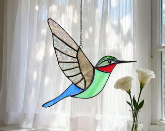 Atrapasueños de colibrí de vidrieras, adorno colorido para ventana