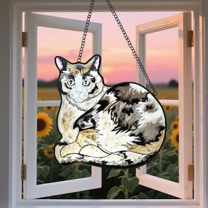 Bemalter Glaskatzen-Sonnenfänger - Handgemachter Glasmalerei-Katzen-Fensterbehang - Buntes Geschenk für Tierliebhaber - Katzendekor für Fenster oder Wand