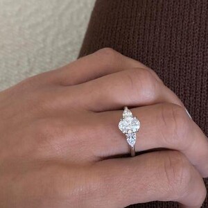 Oval Moissanite Engagement Ring | Dainty Hidden Halo Diamond Ring in White Gold | Minimalist Wedding Ring | Promise Ring for Her