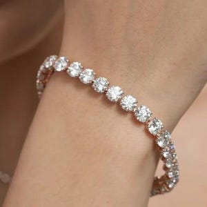 Moissanite Tennis Bracelet, 7.5 Inch, Round Brilliant Cut, Prong Setting, 5ct Total Weight, Elegant Rose Gold Design, Any Occasion