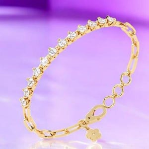 Rose Gold Moissanite Diamond Bracelet, 7.5 Inch, Round Brilliant Cut, Prong Setting, Elegant and Timeless Sparkle for Any Occasion