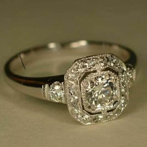 Art Deco Vintage Verlobungsring | Milgrain Halo Diamant Ring | Antik Stil Moissanit Ring | Einzigartiger Brautschmuck | Versprechen Ring
