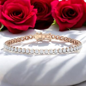 Moissanite Tennis Bracelet, 7.5 Inch, Round Brilliant Cut, Prong Setting, 5ct Total Weight, Elegant Rose Gold, Sparkling for Any Occasion
