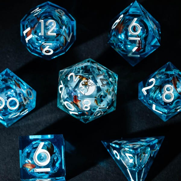 Juego de dados con núcleo líquido hecho a mano - Estilo pez koi