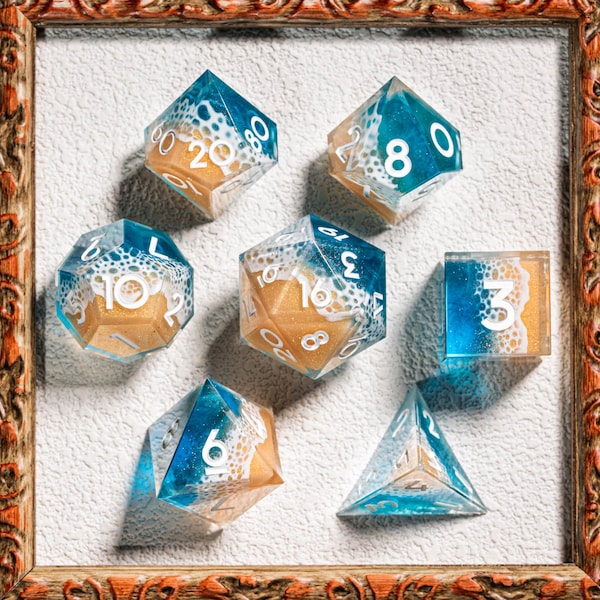 Summer Beach Resin Dice Set: Sharp Edge Polyhedral DND Dice