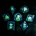 Glowing in Dark Mushroom Resin Dice Set: Sharp Edge Polyhedral DND Dice product logo