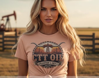Maglietta CTT Oil Exploration & Cattle, maglietta ispirata ai giacimenti petroliferi del Texas occidentale, maglietta ispirata al Western