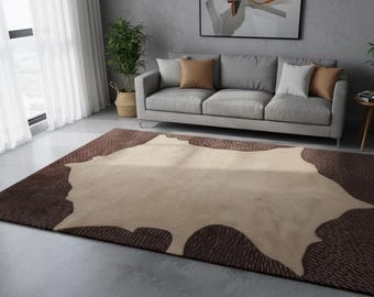 Hand Tufted Wool Area Rug, Modern Cowhide Abstract Rug
