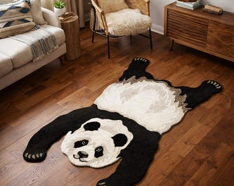 Hand Tufted Wool Panda Rug, Kids Nursery Decor
