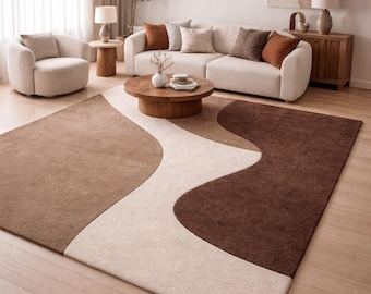 Hand Tufted Abstract Area Rug | Modern Neutral Beige Brown Rug