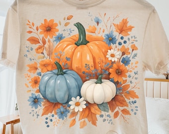 Boho Fall Pumpkin PNG Wildflowers Cottage Core PNG Instant Download Fall Flower PNG Fall Png