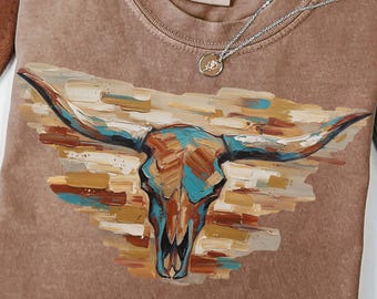 Brushstroke Longhorn PNG | Cowboy Graphics | Brushstroke Design | Western Sublimation | Longhorn Cow PNG | Wild West Graphic | Punchy PNG