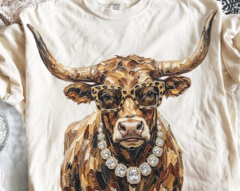 Longhorn con glamour del oeste PNG / Diseños cotidianos / Diseños del oeste / Vaquera con diamantes de imitación / Gráficos vaqueros / Espíritu escolar / Mascota de los Longhorns PNG