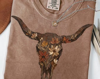 Brushstroke Floral Western Cow Skull PNG | Cowboy Graphics | Punchy PNG | Western Graphics | Flower Cowgirl Sublimation | Desert Western Art