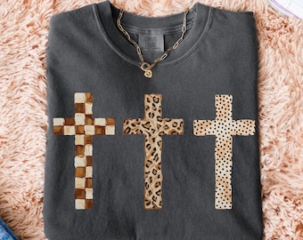 Brushstroke Cross Trio PNG | Faith Based PNG | Leopard Print Png | Everyday Designs | Jesus Christian Png | God is Good Png | Church Shirt