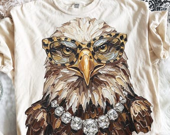 Águila calva glamurosa PNG / Diseño brillante / Diseños cotidianos / PNG elegante / PNG con estampado de leopardo / Gráfico con estampado animal / Águila estadounidense PNG / PNG americano