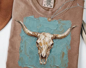 Verontruste penseelstreek koeienschedel, png | Cowboy-afbeeldingen | Westerse sublimatie | Westerse grunge-png | Krachtige png | Cowboyliefhebbers | Land png