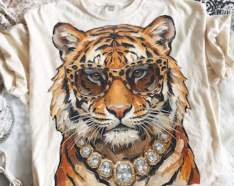 Tigre glamuroso PNG / Tigre preppy PNG / Diseño brillante / Diseños cotidianos / Boujee PNG / Estampado de leopardo PNG / Gráfico de tigre / Gráfico de estampado animal
