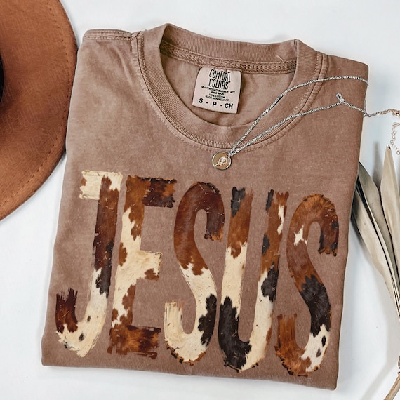Brushstroke Cow Print Jesus PNG | Western Christian PNG | Faith Based Design | Cowboy Graphics | Jesus Shirt Png | Christian Cowboy Png