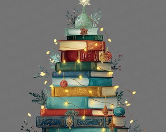 Christmas Tree Books PNG | Book Graphic | Book Lovers Christmas Png | Christmas Books Png | Stacked Book PNG | Bookworm Png
