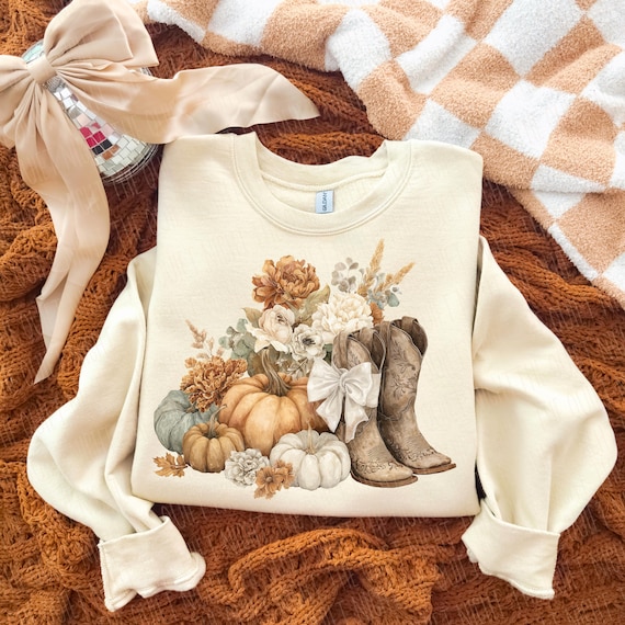 Fall Cowgirl Boots PNG | Western Autumn Floral Design | Western Fall PNG | Floral Pumpkin Png  | Coquette Fall Png