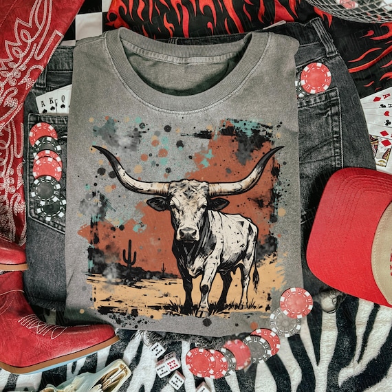 Western Longhorn Bull PNG | Western Graphics | Cowboy Graphics | Western Tee Design | Rodeo Shirt Design | Punchy PNG | Western Sublimation