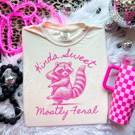Feral Raccoon PNG | Cute But Feral | Pink Raccoon PNG | Sweet But Feral PNG | Sarcastic Animal Png | Funny Raccoon Png | Pink Out Raccoon