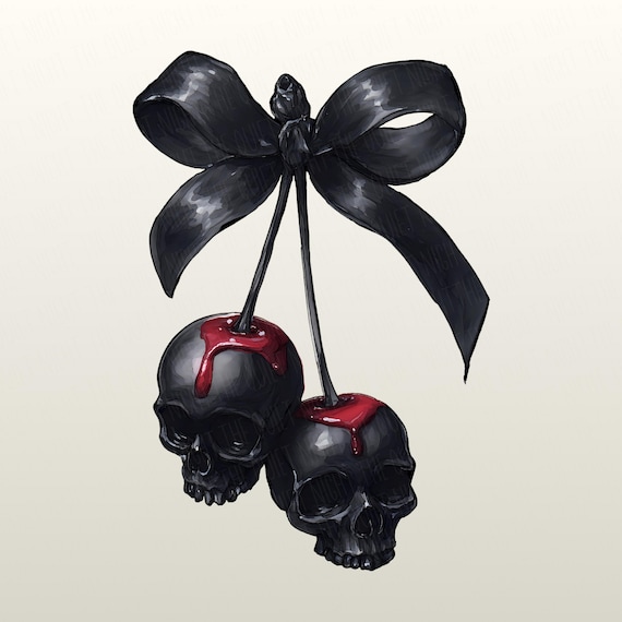 Gothic Cherry Skull PNG | Gothic Skeleton Png | Spooky Png | Cherry Png | Coquette Halloween | Gothic Coquette | Gothic Girl
