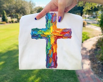 Brushstroke Cross PNG | Colorful Cross PNG | Trendy Faith PNG | Girly Cross Design | Christian Cross Sublimation | Realistic Paint Png |