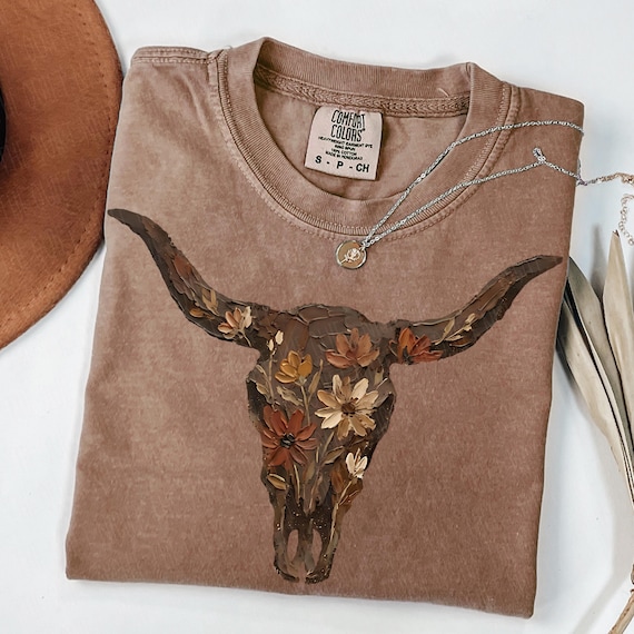 Brushstroke Floral Western Cow Skull PNG | Cowboy Graphics | Punchy PNG | Western Graphics | Flower Cowgirl Sublimation | Desert Western Art