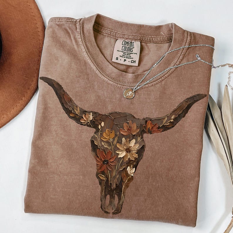 Brushstroke Floral Western Cow Skull PNG | Cowboy Graphics | Punchy PNG | Western Graphics | Flower Cowgirl Sublimation | Desert Western Art image 1