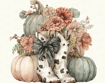 Western Boho PNG | Cowhide Fall Png | Western Fall Designs | Boots and Bow Png | Fall Pumpkin | Coquette Fall Png | Fall Vibes Png