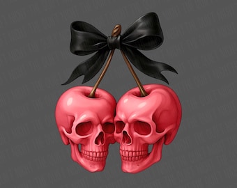 Cherry Skull PNG | Halloween Cherry | Creepy Cute Png | Pink Skull Png | Preppy Halloween | Coquette Cherry Png | Coquette Skull Png