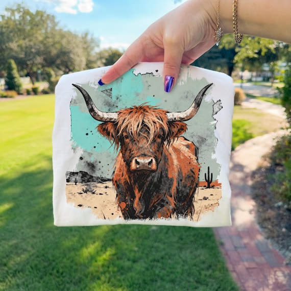 Western Highland Cow PNG | Western Graphics | Cow Lover PNG | Western Desert PNG | Desert Highland Cow Design | Western Cow Png | Rodeo Png