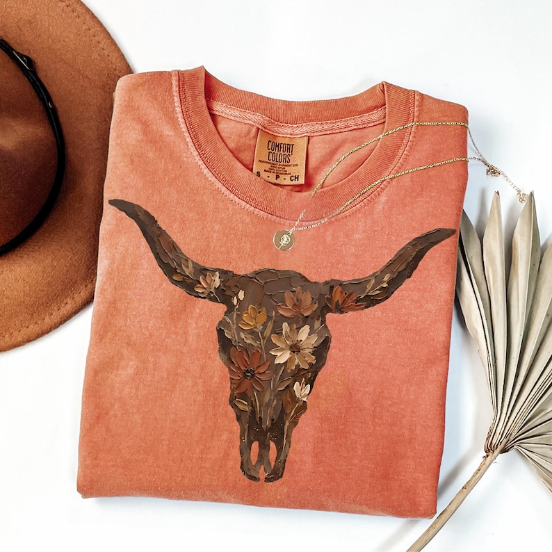 Brushstroke Floral Western Cow Skull PNG | Cowboy Graphics | Punchy PNG | Western Graphics | Flower Cowgirl Sublimation | Desert Western Art image 14