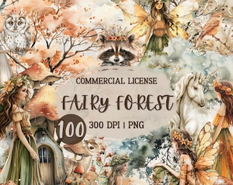 Forest Fairy Clipart Bundle | Boho Fairy Clipart | Enchanted Forest | Fairy Cottagecore PNG | Woodland Animal Clipart | Fairy House Clipart