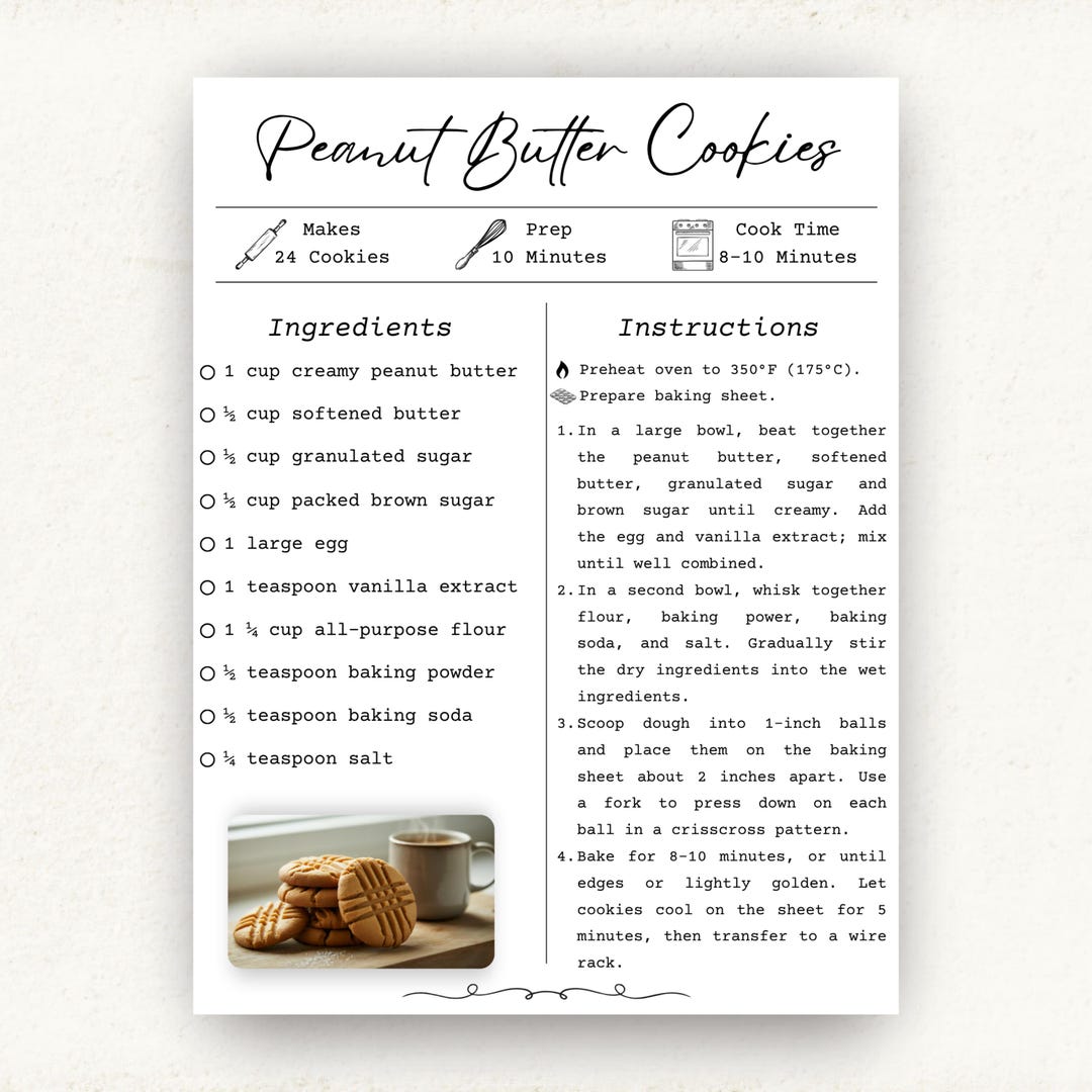 Canva Recipe Template Minimalist Design Easy to Use Print at Home
