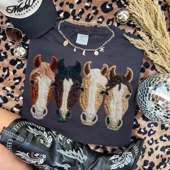 Faux Crochet Horse PNG | Western Horse PNG | Cowboy Graphics | Faux Embroidery | Retro Horse Graphics | Millennial Shirt Design | Pony PNG