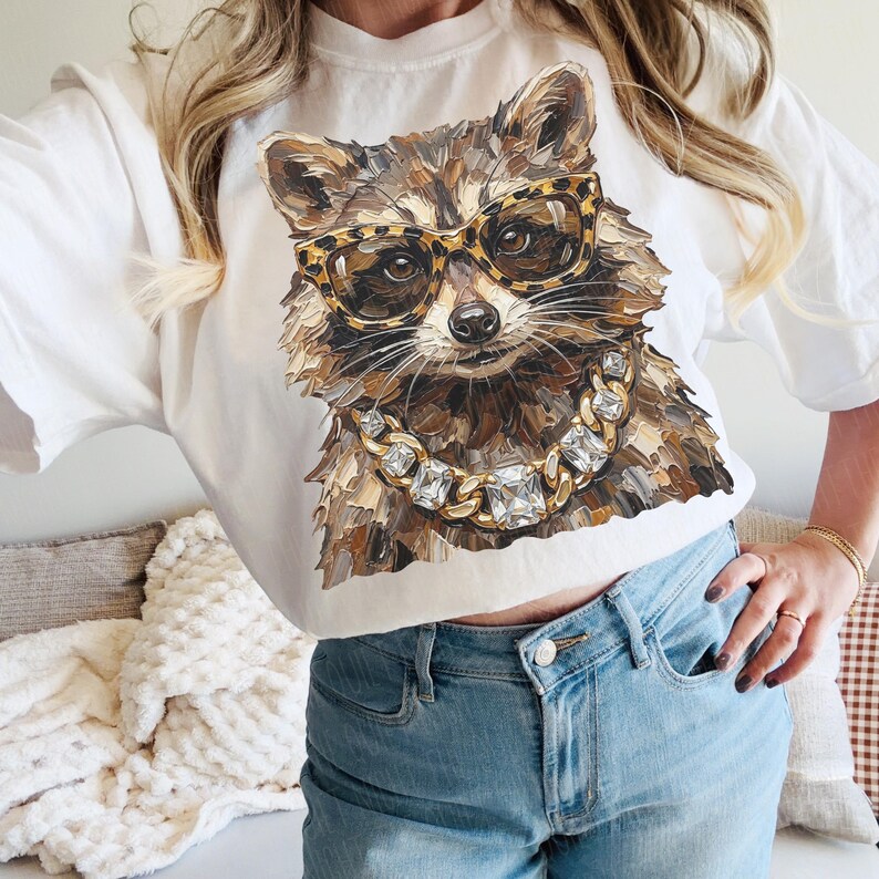 Glam Tvättbjörn PNG | Vardagsdesigner | Boujee Png | Leopardmönster Png | Opossumdesign | Preppy Vild Flicka Png | Söt Tvättbjörn | Skräppanda bild 6