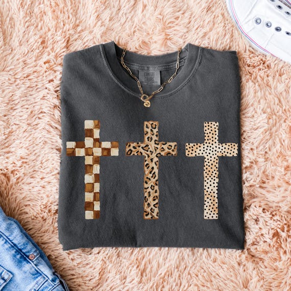 Brushstroke Cross Trio PNG | Faith Based PNG | Leopard Print Png | Everyday Designs | Jesus Christian Png | God is Good Png | Church Shirt