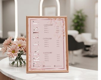 Rose Gold Beauty Salon Price List Template, Editable Canva Menu