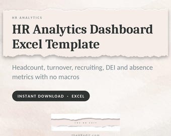 Excel-Vorlage für ein HR-Analyse-Dashboard | Kennzahlen zu Mitarbeiterzahl, Fluktuation, Diversität, Gleichstellung und Inklusion, Recruiting und Abwesenheit | Keine Makros, sofortiger Download