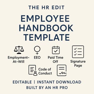 Employee Handbook Template | Editable HR Policies for Small Business | Instant Download | At-Will, EEO, Leave, Conduct