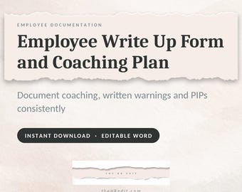 Formular für schriftliche Verwarnungen und Coaching-Plan-Vorlage | Schriftliche Abmahnung, Disziplinarmaßnahmen und Leistungsverbesserungsplan | Bearbeitbares Word-Dokument