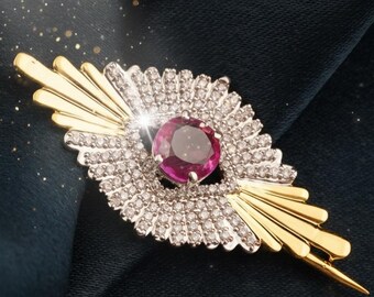 Handmade Gold Plated Sterling Silver Floral Brooch Pin with Moissanite